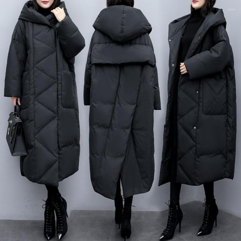 

Women's Trench Coats X-long Oversize Parkas Coat Korean Black Women's Padded Cotton Jacket Women Loose Over Knee Thicken Parka Down
