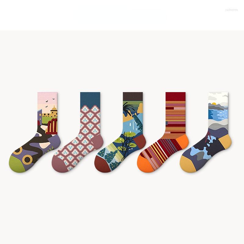 

Men's Socks Men's Trend European And American Street Creative Abstract Retro Style Couple Cotton