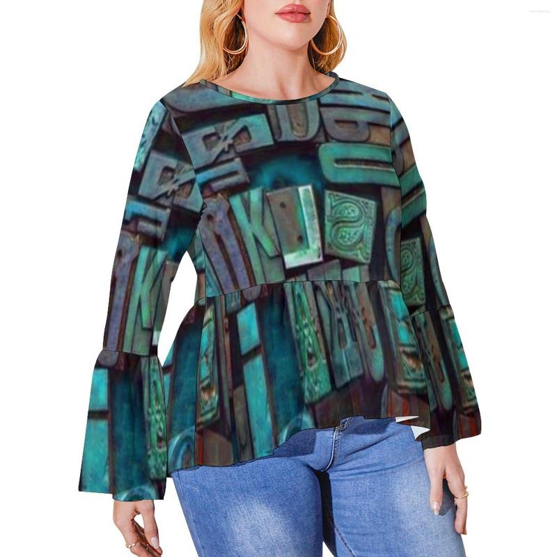

Shirt Abstract Letters S Wooden Word Print Pretty T Female Long Sleeve Casual Tshirt Printed Top Tees Plus Size 4XL 5XL, Style-5