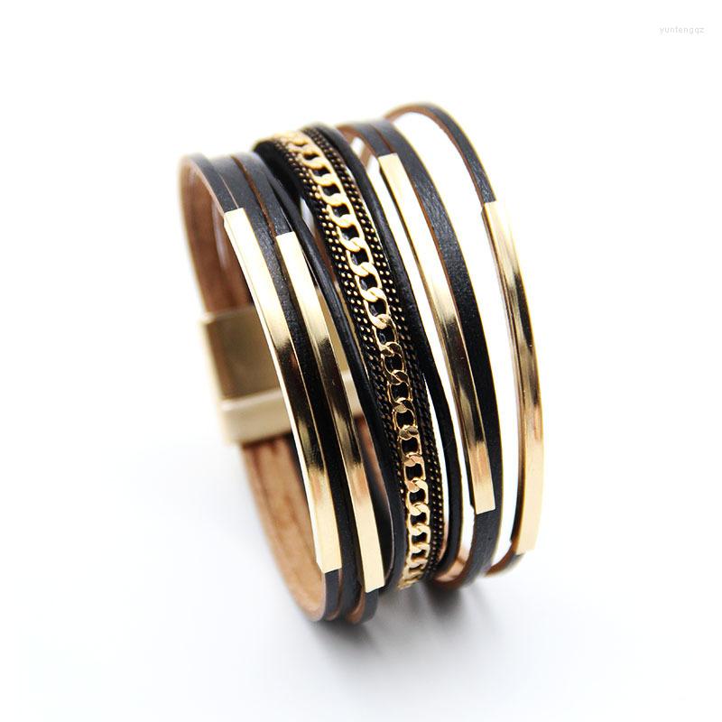 

Charm Bracelets Fashion Bohemian Multilayer Bracelet Ethnic Wind Gold Copper Tube Lady Magnetic Clasp