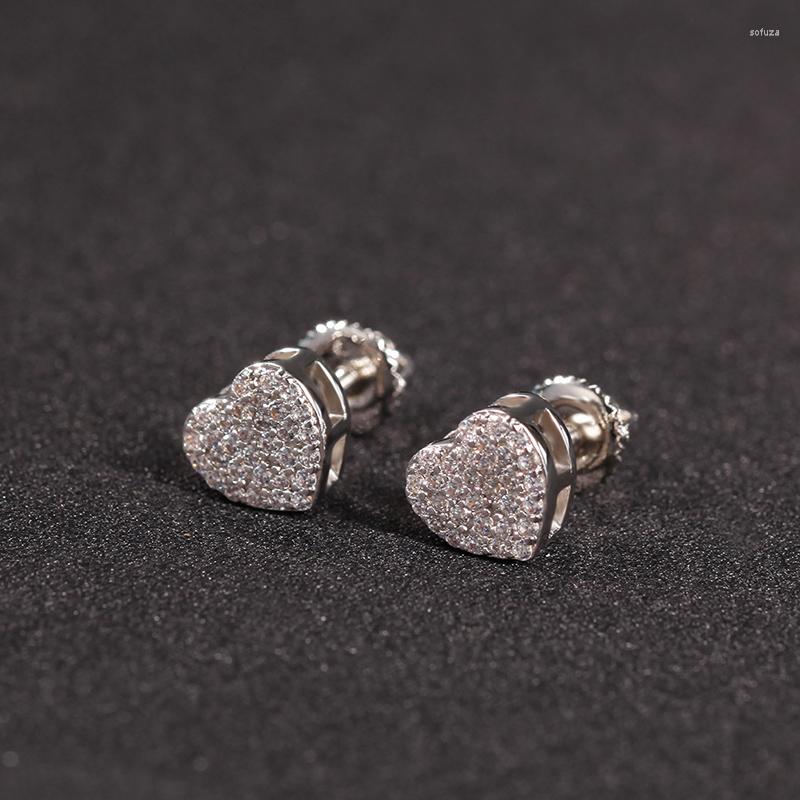 

Stud Earrings 1Pair S925 Sterling Silver Hip Hop Cubic Zirconia Bling Out Heart For Women Men Unisex Jewelry Gift