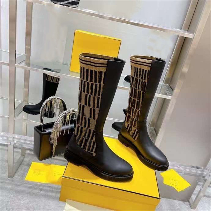 

Designer Luxury Rockoko Forever Zucca brown stretch knit black leather JACQUARD BOOTS Booties With Original box