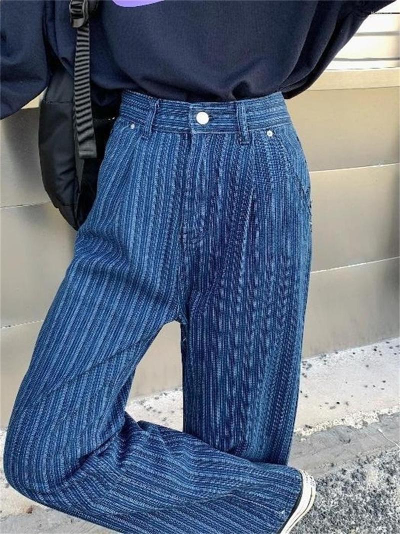 

Women' Jeans Cyber Y2k Striped Trousers High Waist Women' Harajuku Girls Wide Leg Pants Female Korean Hippie Denim Baggy Kpop Bf