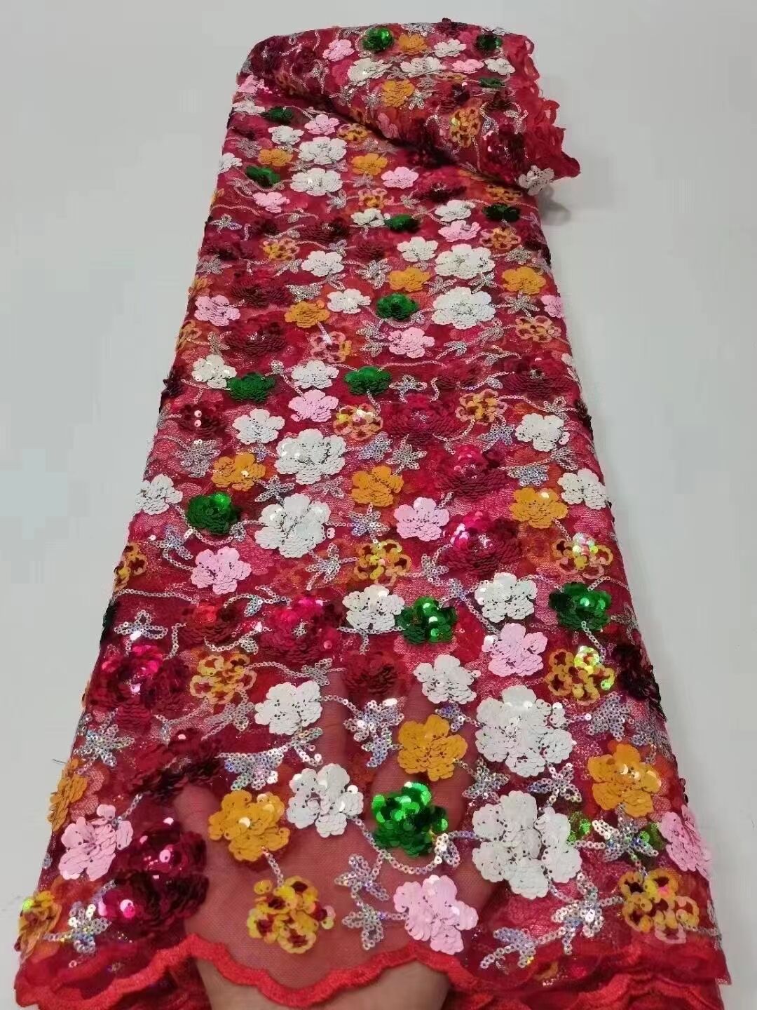 

5Yards/Lot Fashionable Multi French Net Lace Fabric Match Sequins Flower Style African Mesh Material For Dressing QX20