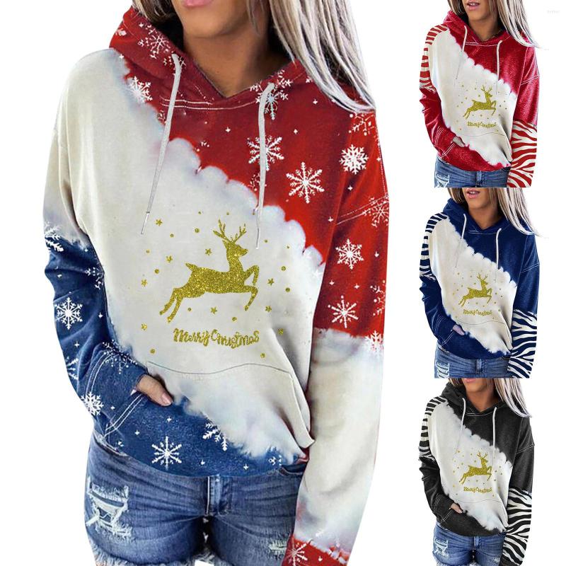 

Women' Blouses Winter Womens Sweaters Lattice Stitching Christmas Clothes O-Neck Pullover Print Sweatshirt, Black