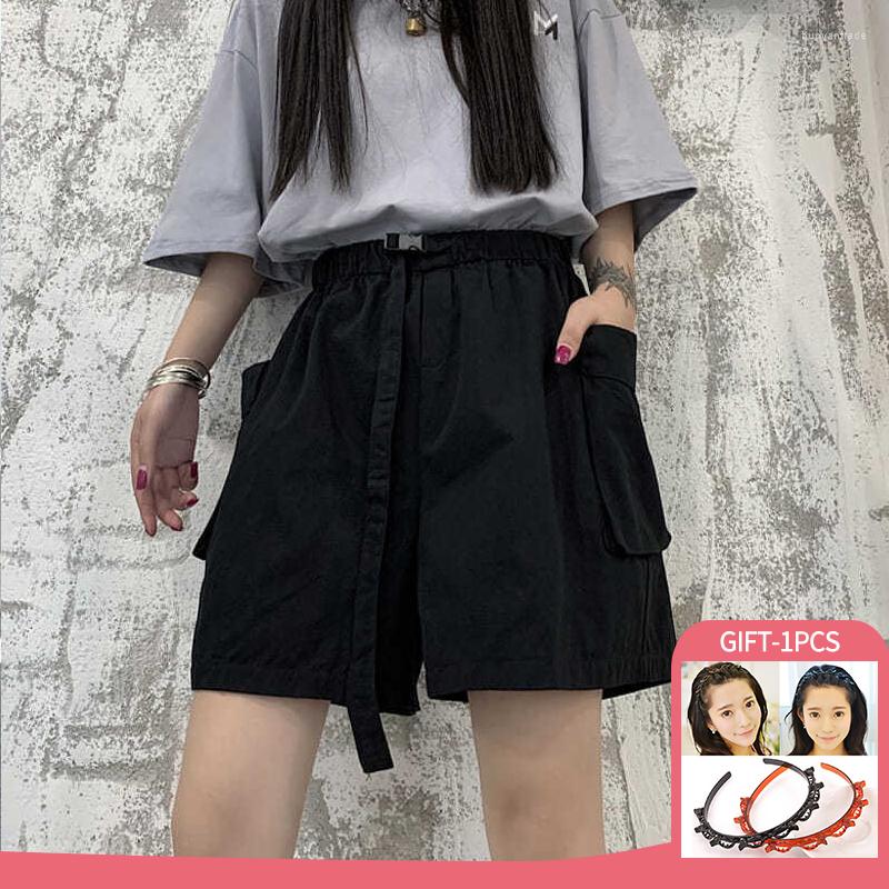 

Women' Shorts Summer Women Oversized Workwear Loose Solid Color Casual Pocket High Waist False Belt Five Point Tide With Gfts, Black