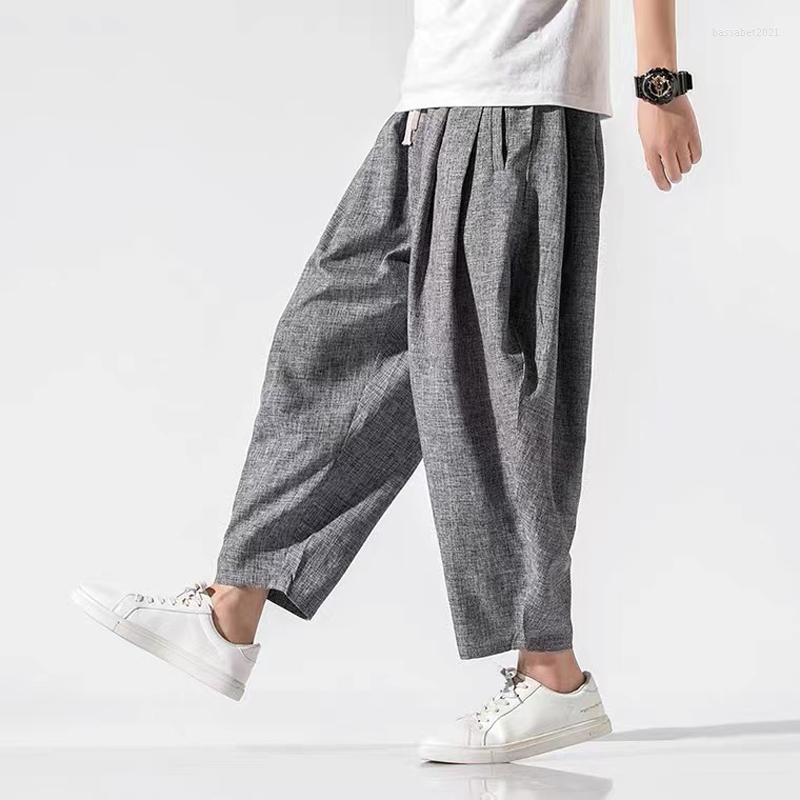 

Men's Pants 2022 Spring Summer Chinese Style Cropped Trousers Harem Male Thailand Loose Plus Size Linen Casual Bloomers Men Clothing, Medium gray