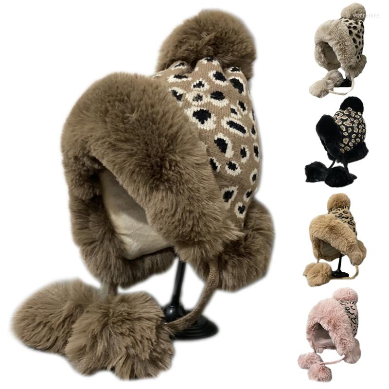 

Berets Sweet Leopard Print Casual Crochet Braided Knitted Hat All-match Fall Winter, Beige