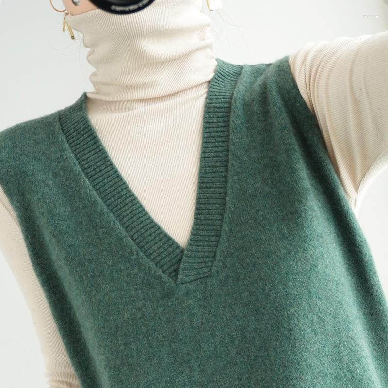 

Women's Sweaters Autumn And Winter V-neck Knitted Vest Women's Outer Wear Pullover Cashmere Blend Clip Sleeveless, Beige