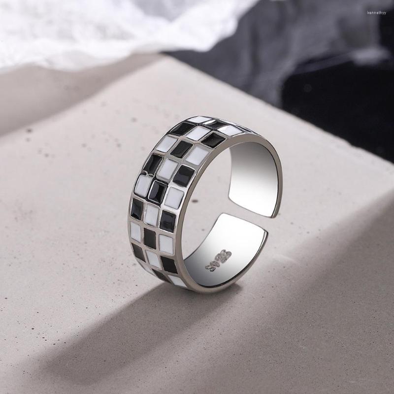 

Wedding Rings 925 Stamp Silver Color Black White Lattice For Women 2022 Fashion Geometric Ring Party Luxury Quality Jewelry GaaBou
