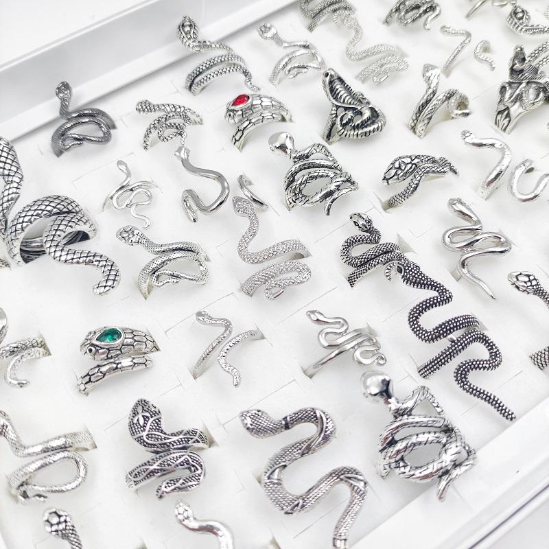 

Cluster Rings 10/20/30pcs/Lot Vintage Snake Animal For Men And Women Adjustable Open Gothic Accessories Wholesale Charm Fashion Jewelry