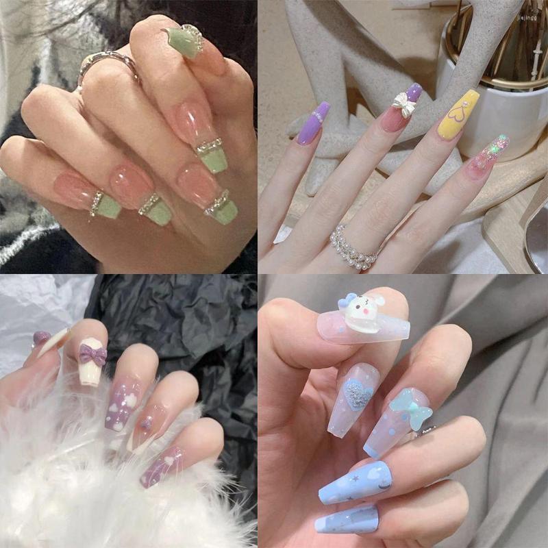 

False Nails Fashion 24pcs/Box Detachable Coffin Wearable Rhinestone Ballerina Fake Full Cover Nail Tips Press On, 01