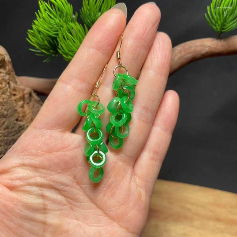 

Dangle Earrings Natural Jadeite Jade Ring 18k Grapes Eardrop Christmas Gift Wedding Fashion Classic Jewelry CARNIVAL Year Party
