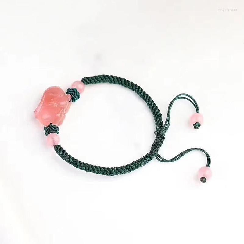 

Strand Wholesale Pink Natural Crystal Bracelet Hand Weaving Braided Bracelets Lucky For Girlfriend Fashion Jewelry