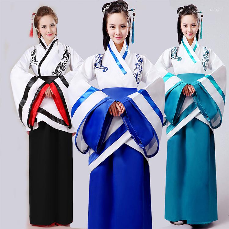 

Stage Wear Hanfu National Costume Ancient Chinese Cosplay Women Folk Dance Clothes Lady Dress, White