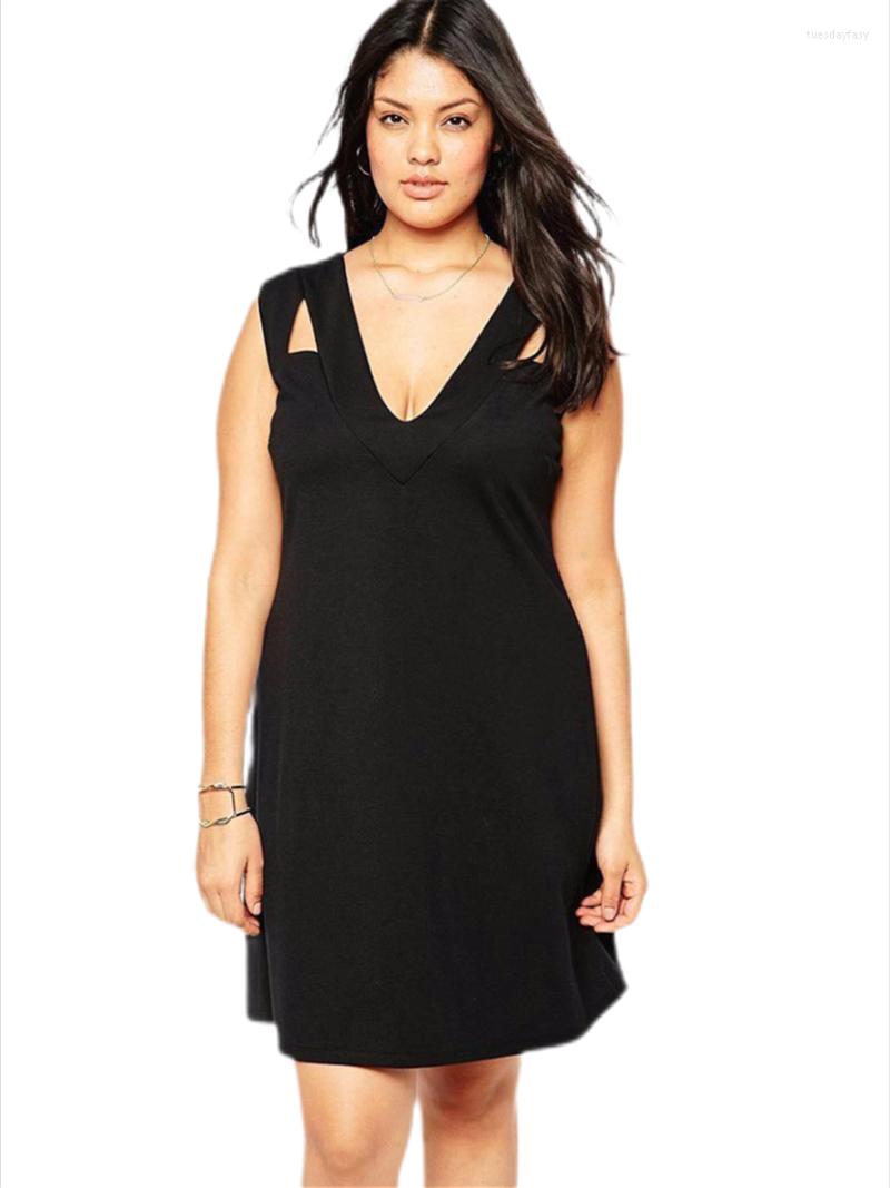 

Plus Size Dresses Deep V-neck Sexy Summer Tank Dress Women Keyhole Front Sleeveless Black Aline Female Large Casual 8XL