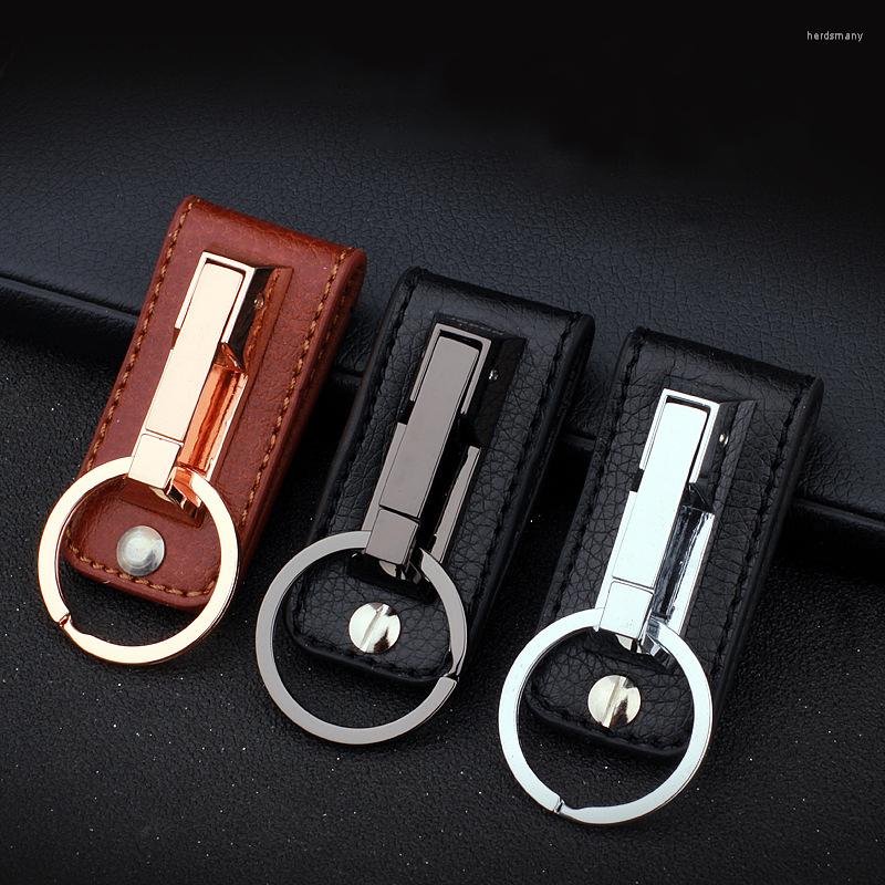 

Keychains Men Real Leather Stainless Steel Detachable Keychain Waist Belt Clip Anti-Lost Buckle Hanging Key Ring Holder Can Pass 45mm