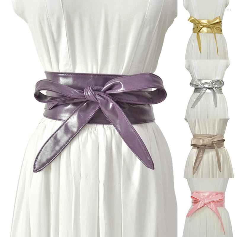 

Belts Women Lace Up Belt Faux Leather Bow Tie Waist Girdle Longer Wide Bind Waistbands Ladies Dress Decoration Adult, White