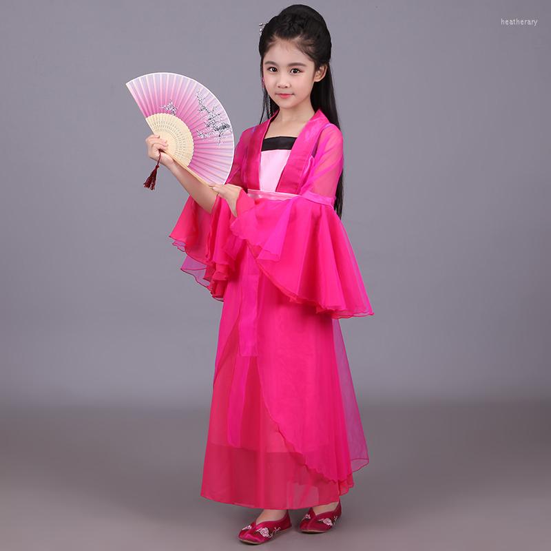 

Stage Wear Children Traditional Ancient Chinese Folk Hanfu Dance Costumes Tang Dynasty Fairy Princess Dress Classical Cosplay Clothing, Red
