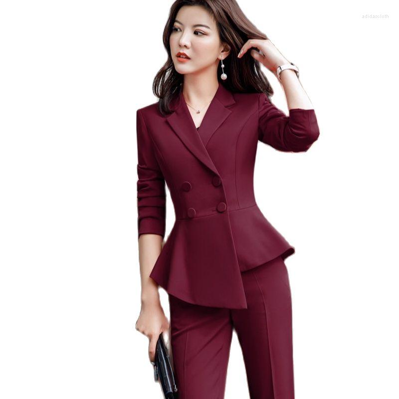 

Women' Two Piece Pants Elegant Maroon Red Formal Uniform Designs Pantsuits With Jackets And Women Business Suits OL Styles Ladies Blazers, Black