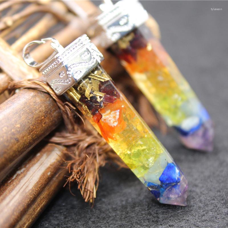 

Pendant Necklaces Colorful Quartz Hexagonal Natural Stone 7 Chakra Pendulum Purple Crystal Spirit For Women Healing Balance