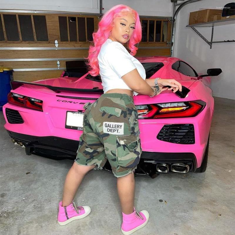 

Women' Shorts Street Cool Women Camouflage Mid High Waist Mid-Sweatpants Letter Camo Multi-pocket Femme Party Baggy Cargo, Green