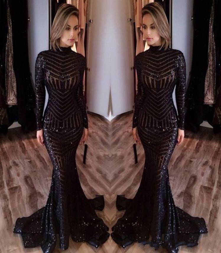 

Bling Black Sequined Evening Dresses 2017 Michael Costel Long Sleeves Mermaid Prom Dresses Sequins Red Carpet Celebruty Dresses Ch5777051, Blue