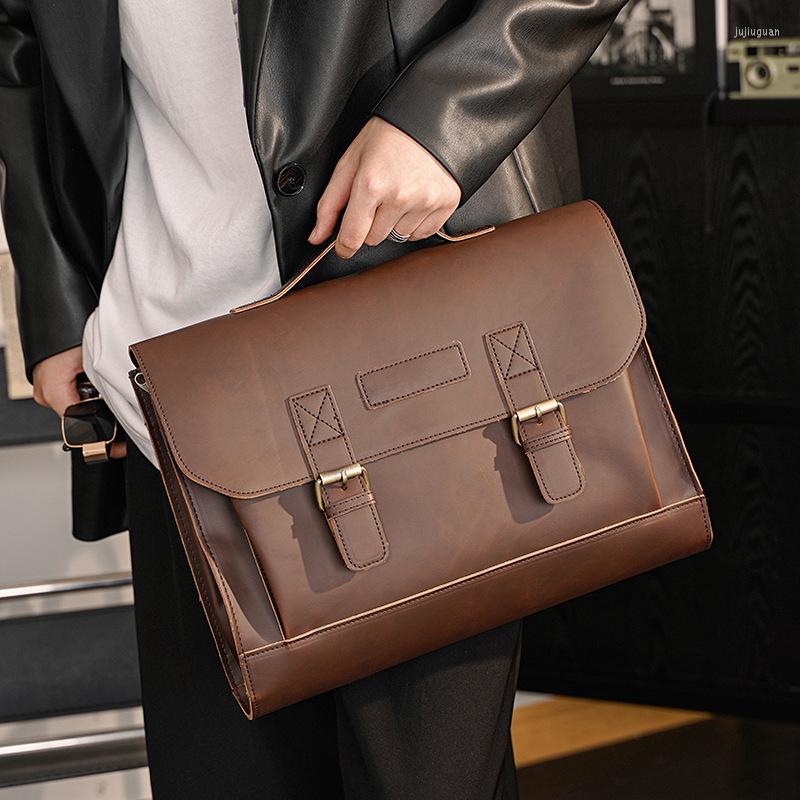 

Briefcases Crazy Horse PU Leather Men Briefcase Men's Messenger Bag Male Laptop Business Fashion Shoulder Bags Travel, Black