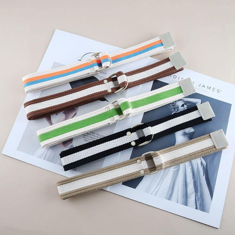 

Belts Women Fashion Strip Color Canvas Waist Belt Girls Student All-match Simple Band On Pants Double Buckle Casual Unique Adjustable, Black