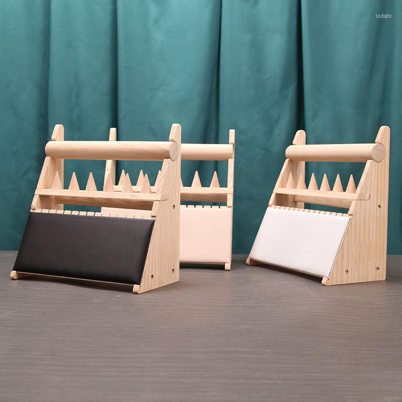 

Jewelry Pouches Multi-functional Wooden Display Shelf Colorful Ring Stationery Storage Frame Bracelet Necklace Set Velvet/PU