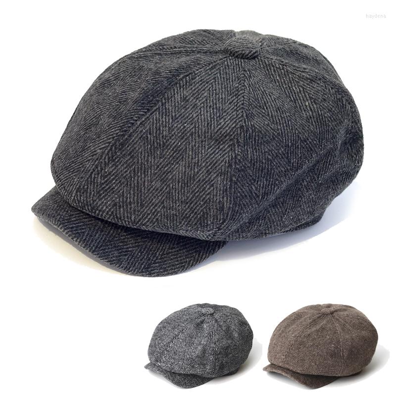 

Berets Sboy Cap Men Vintage Herringbone Winter Thick Warm Casual Stripe Gatsby Flat Hat Peaked, Dark grey