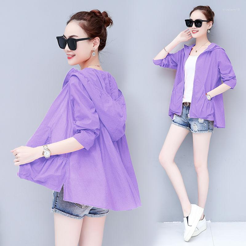 

Women' Jackets 2022 Summer Women Sun Protection Clothing Female Casual Long Sleeve Hooded Ladies Ice Silk Sunscreen Outwear T122, White