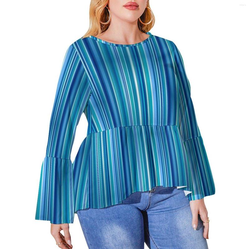 

Shirt Blue And White Striped T Plus Size Vertical Stripes Cute Long Sleeve Shirts Street Style Oversize Tees Print Clothes, Style-18