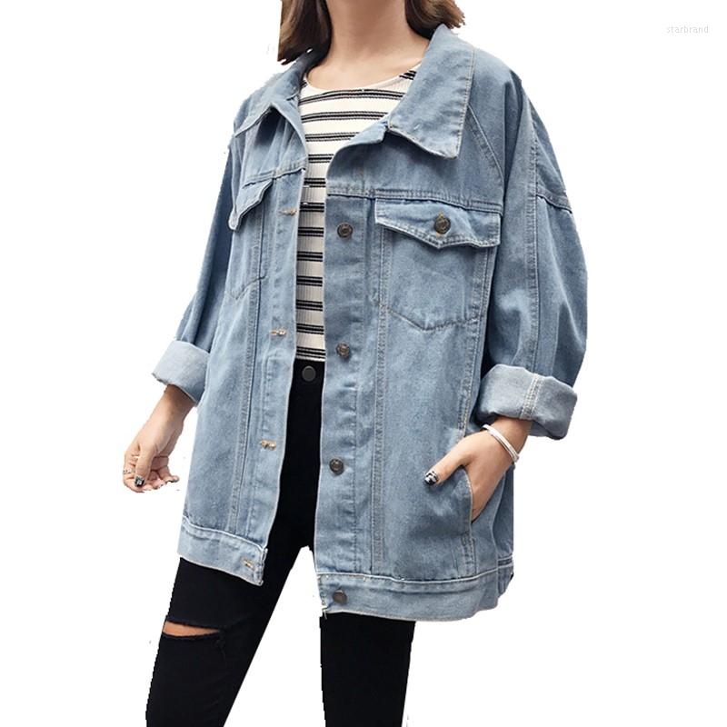 

Women' Jackets 2022 Spring Women Basic Coat Loose Turn Down Collar Jacket Casual Long Sleeve Denim Female Jeans Outerwear, Blue