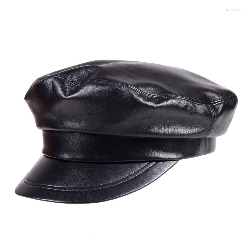 

Berets Fashion Women's Men's Real Leather Sheep Skin Beret Naval Hat Sboy Militry Army/Navy Caps/Hats, White