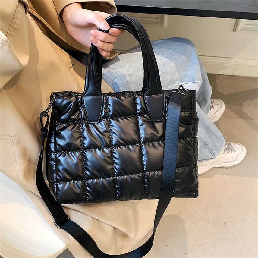 

Messenger Bags Latest s2022 winter new version leisure block plaid women's cotton padded clothes big bag students, White