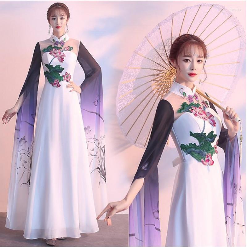 

Stage Wear Long Sleeve Women Dance Costume Female Dancing Fairy Dress Chinese Classical Dancer Cheongsam Vestido Performance
