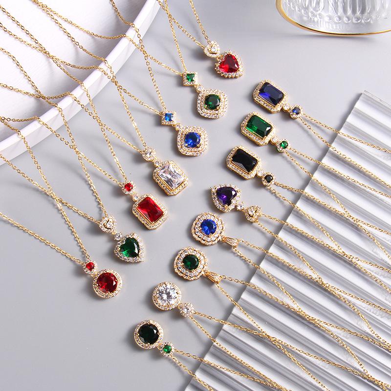 

Choker Vintage Necklace Jewelry Luxury Gemstone Heart Diamond Stainless Steel 18k Gold Pendant Necklaces For Women Gift