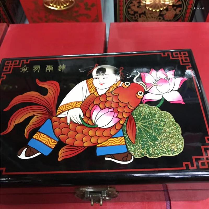 

Jewelry Pouches Chinese Handmade Classic Wooden Lacquer & 2 Layers Lipstick Bride Box 004