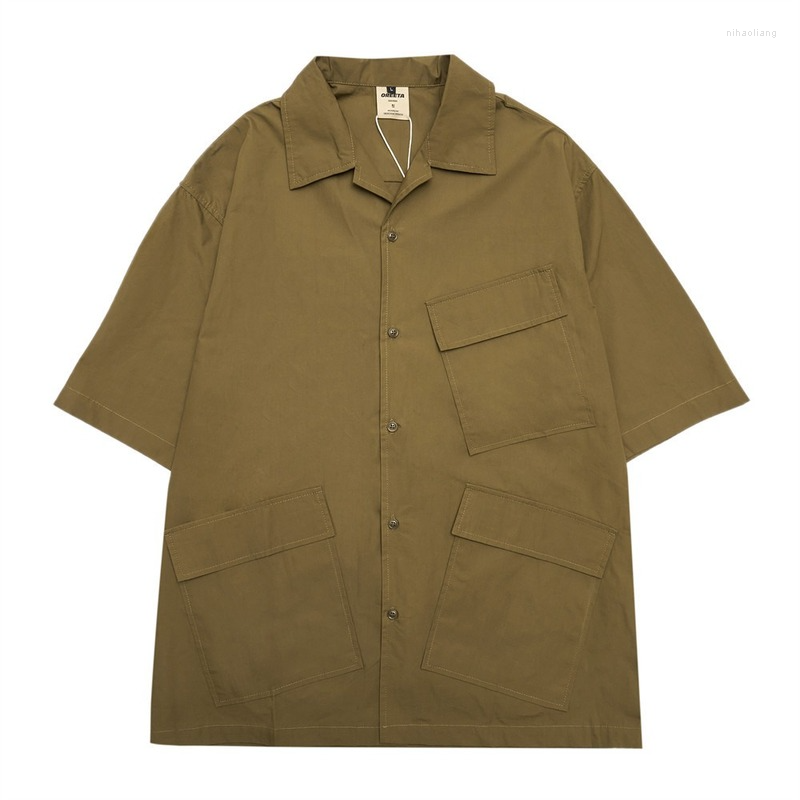 

Men's Casual Shirts Tooling Shirt Men Summer Simple Multi-Pocket Stitching Short Sleeve Single-Breasted Turn-down Collar Cardigan, Black