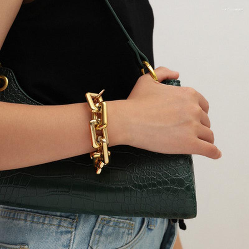 

Charm Bracelets Salae Link Chain Retro Exaggerated Punk Metal Item Bracelet Female Simple Geometric Personality Shackles