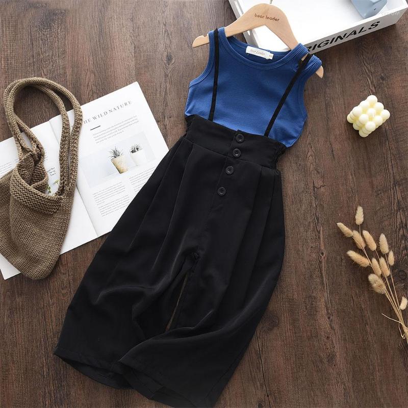 

Clothing Sets Melario 2022 Summer Girls Set 2pcs Blue Vest Black Overalls Loose Suit Children Tops Kids Clothes Casual Outfits, Ah8229-blue