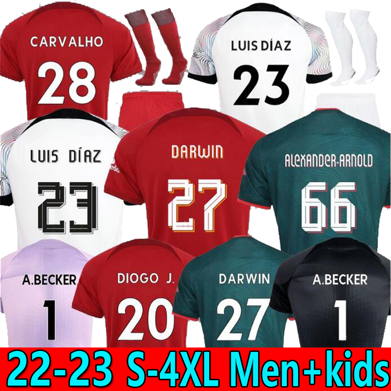 

22 23 DARWIN soccer jerseys season home away 3rd 2022 2023 Mohamed Luis DIaz Alexander Arnold CARVALHO football kit tops shirts men kids uniform, 10
