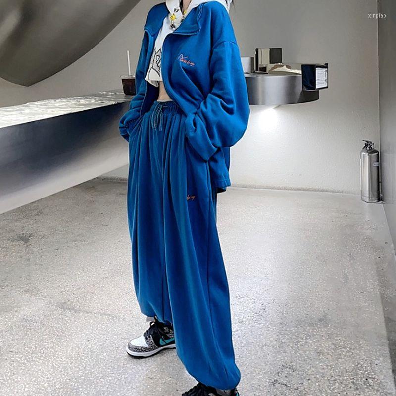 

Women' Two Piece Pants Korean Casual Sports Suit For Men Women Thickened Corduroy Embroidered Leggings Logo Embroidery Jacket Autumn Winter, Blue