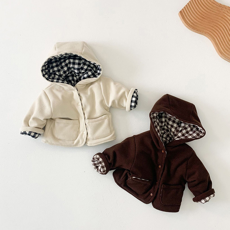 

Rompers Baby Clothing Winter Thickened Boys And Girls Cotton Clothes Plaid Baby Quilted Jacket Can De Worn On Both Sides Of warm Clothes 221114, 02