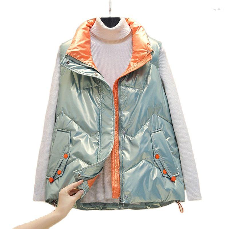 

Women's Vests Down Cotton Vest Women's Autumn Winter Jackets For Women 2022 Korean Fashion Color Matching Waistcoat Bright Coat, White