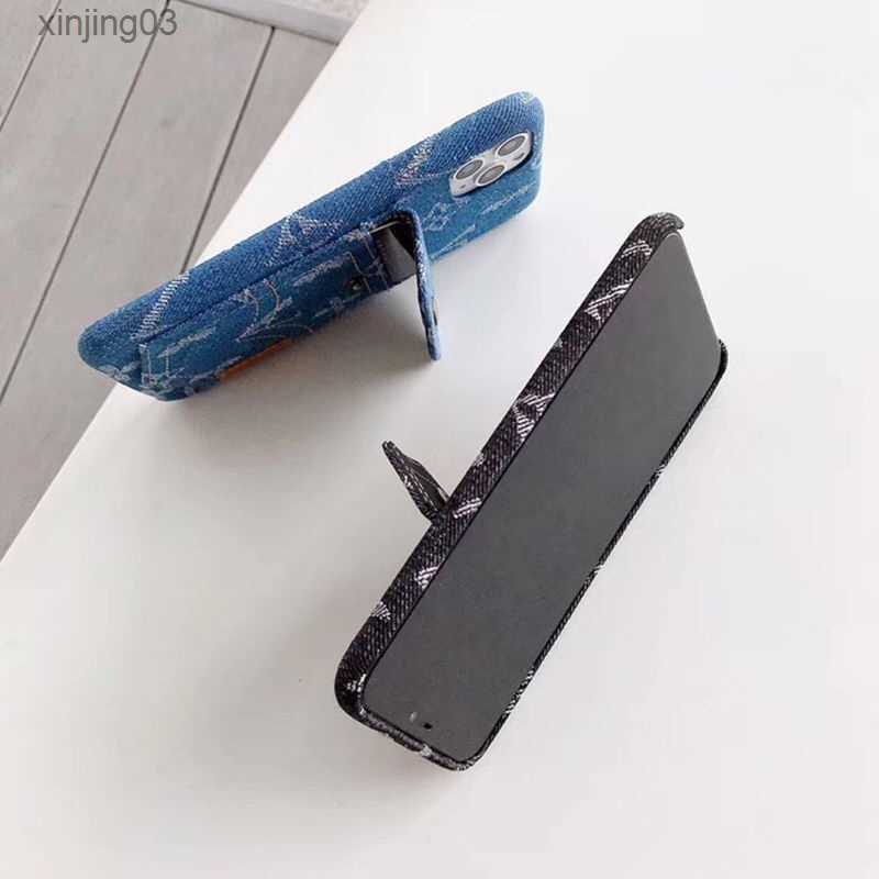 

Denim Fashion Phone Handbag Case Leather Letter Phones Cases Classic Card Bag Luxury Designer iPhone 13 11 12 pro 7 8 X High Quality xinjing03, Black