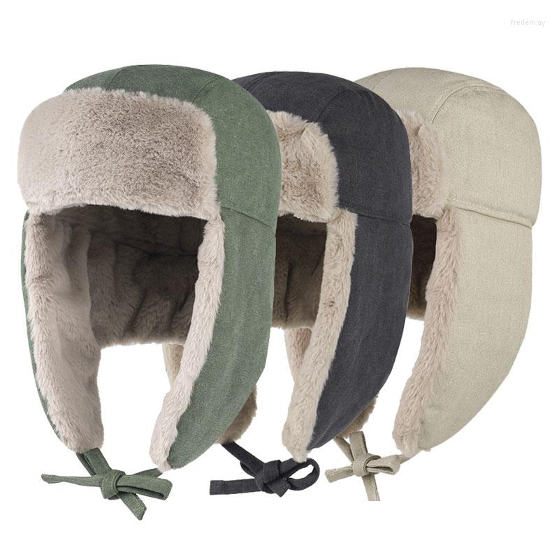 

Berets Plush Ear Protection Cap Outdoor Wind-Proof Cold-Proof Hat Autumn Winter Velvet Thicken Lei Feng Hats Fashion Ski Riding Caps, Khaki