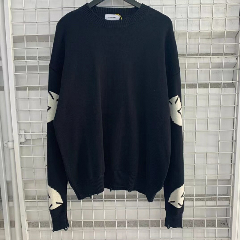 

Men's Sweaters Askyurself 23FW TOP hiphop Knitted Men Women 1 1 Top Version Crew Neck Ripped Oversized ASKYURSELF Sweater 221114