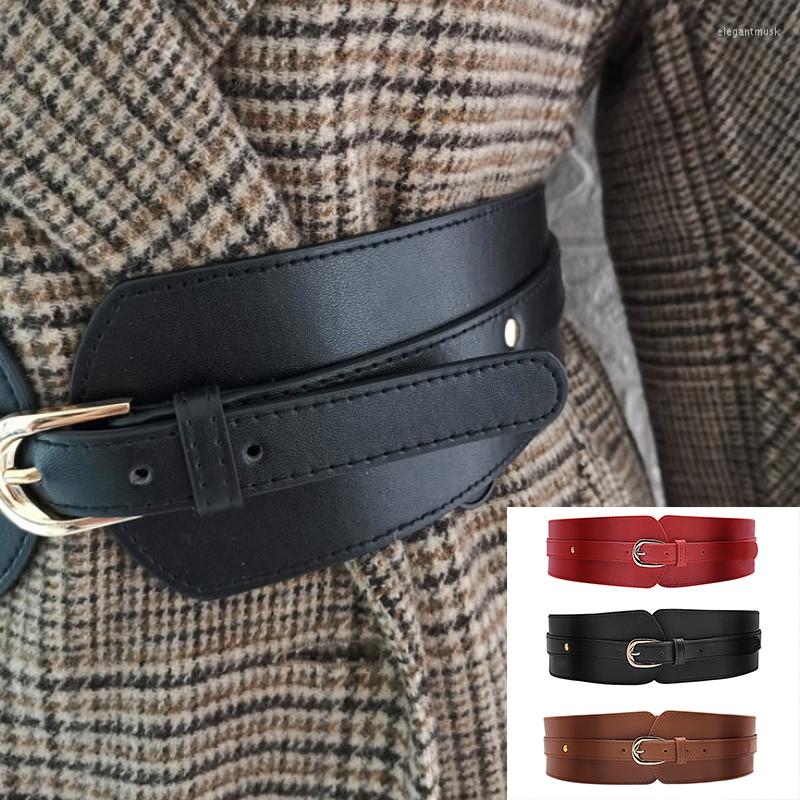 

Belts Brand Design Luxury Ladies Wide Belt Elastic Vintage Buckle Leather Fashion Wild Pin Women's Waist Seal, Brown